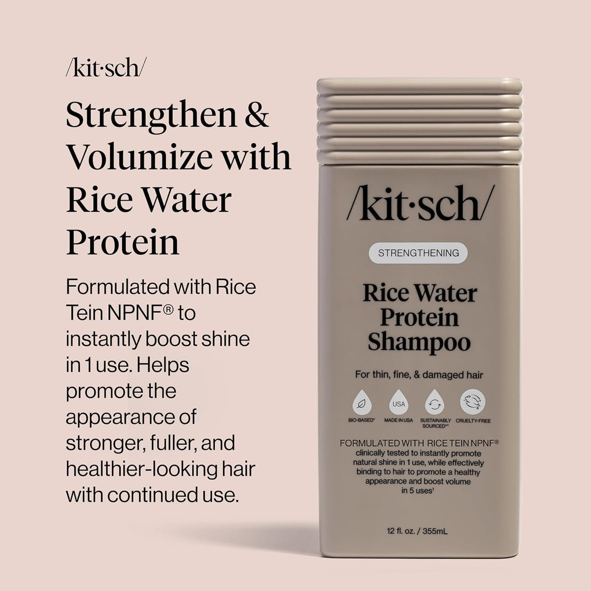 Kitsch Strengthening Rice Water Shampoo 12.3 oz eco-friendly packaging