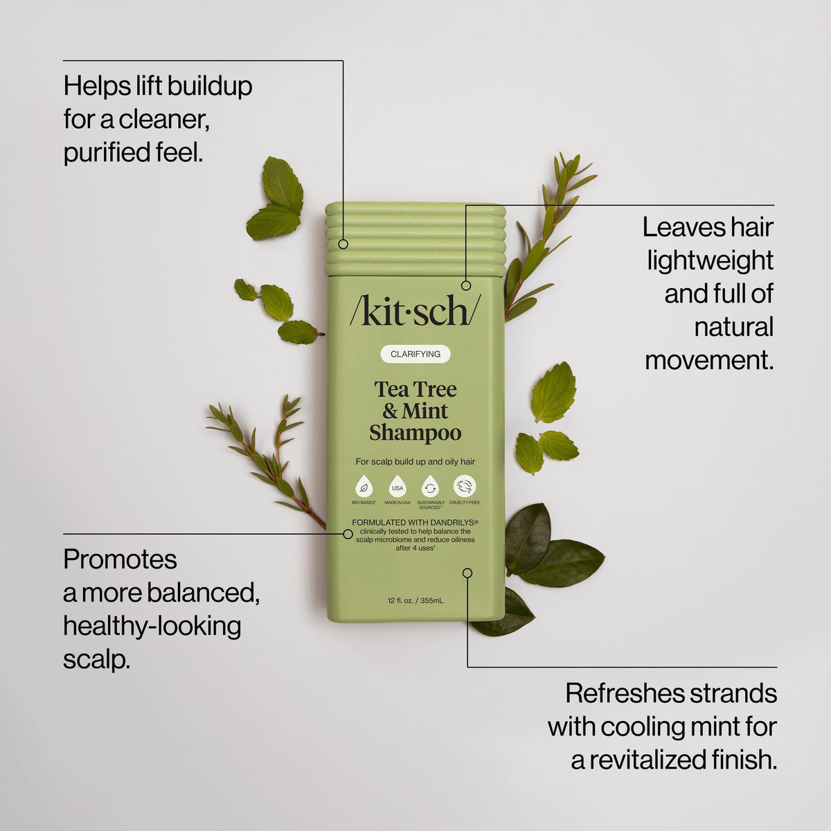 Kitsch Tea Tree & Mint Shampoo back view with ingredients