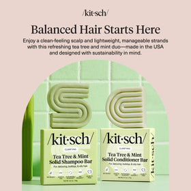 Kitsch Tea Tree Shampoo and Conditioner Set displayed on a bathroom shelf