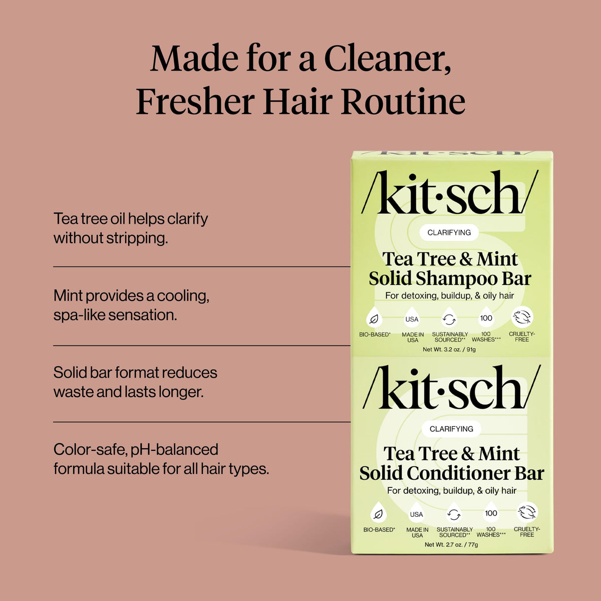 Kitsch Tea Tree Shampoo bar in hand with lather