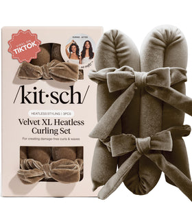 Kitsch Velvet Heatless Curls Overnight Set in Eucalyptus with curling rod and scrunchies