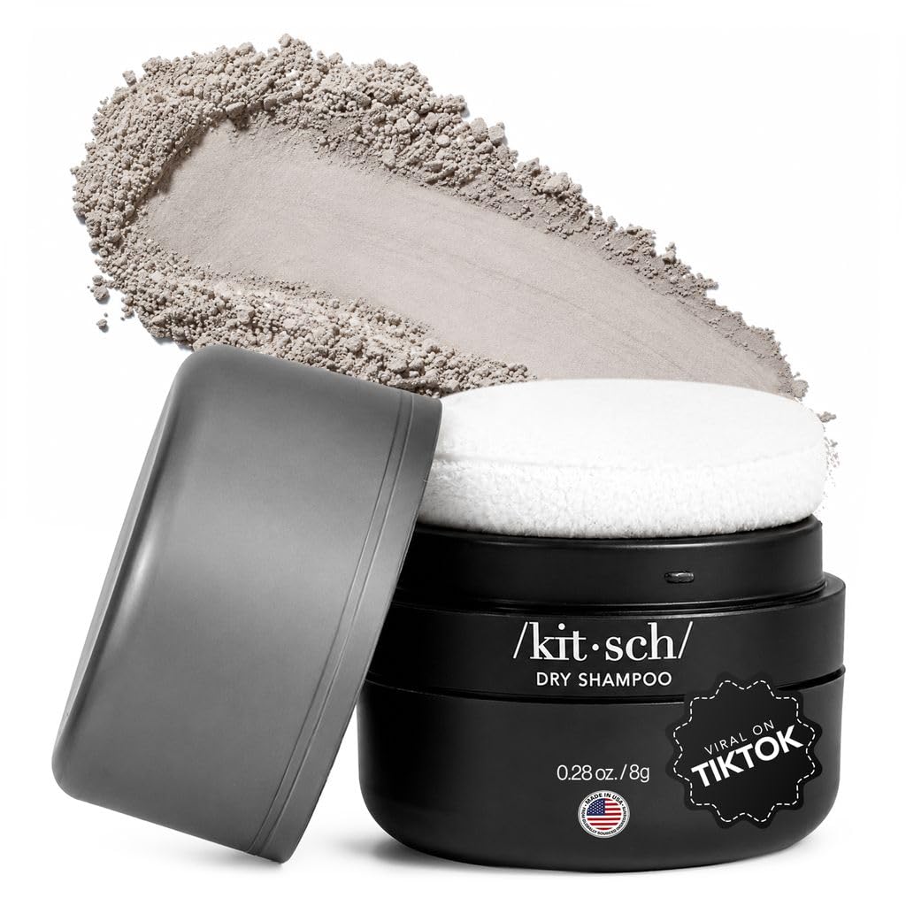 Kitsch Volumizing Rice Protein Dry Shampoo Powder Puff in dark shade front view