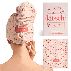 Kitsch XL Microfiber Hair Towel Wrap Cherry Print front view