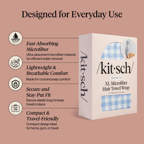Kitsch XL Microfiber Hair Towel Wrap displayed on a bathroom counter