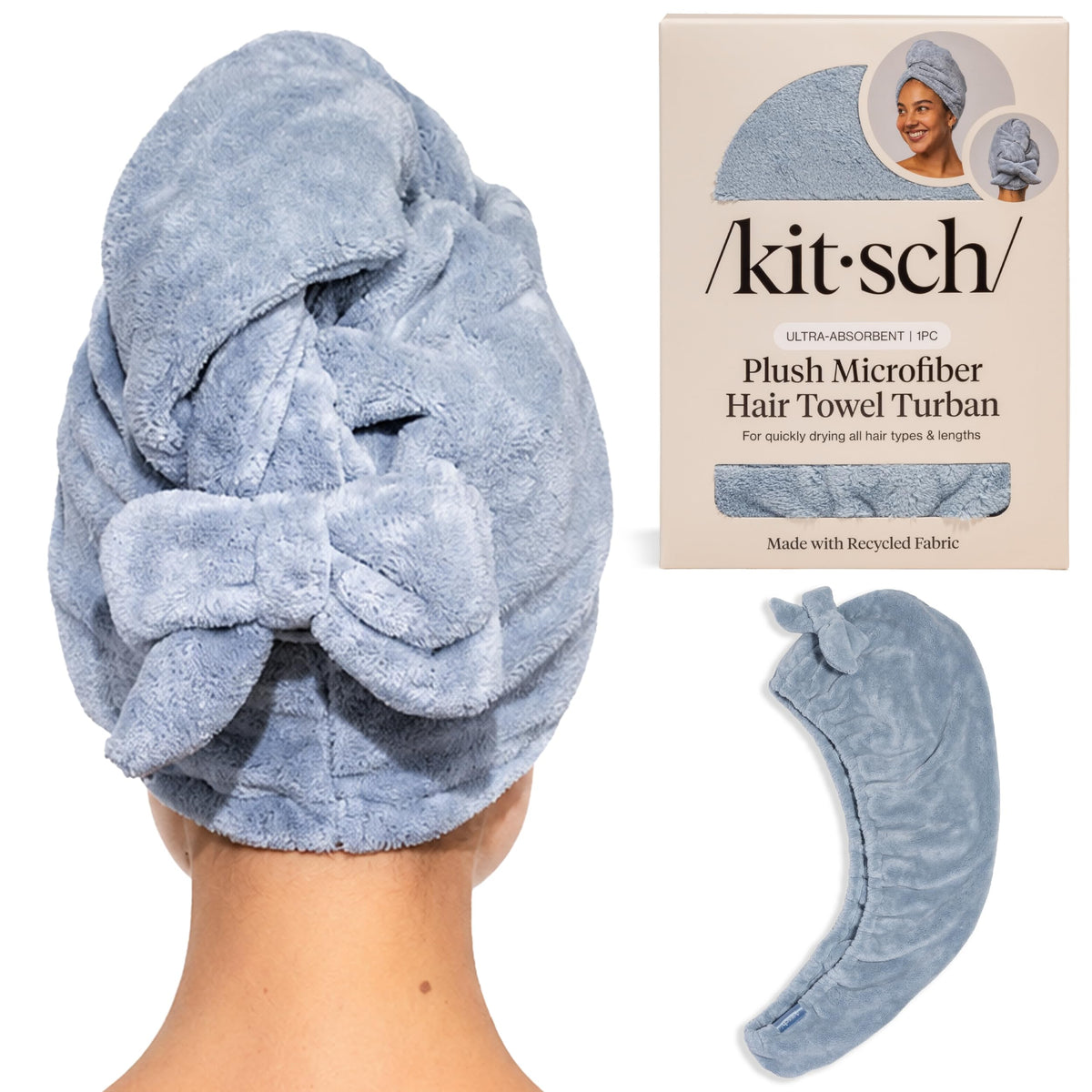 Kitsch XL Microfiber Hair Towel Wrap in Coastal Blue front view