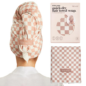 Kitsch XL Microfiber Hair Towel Wrap in Terracotta Checkered front view
