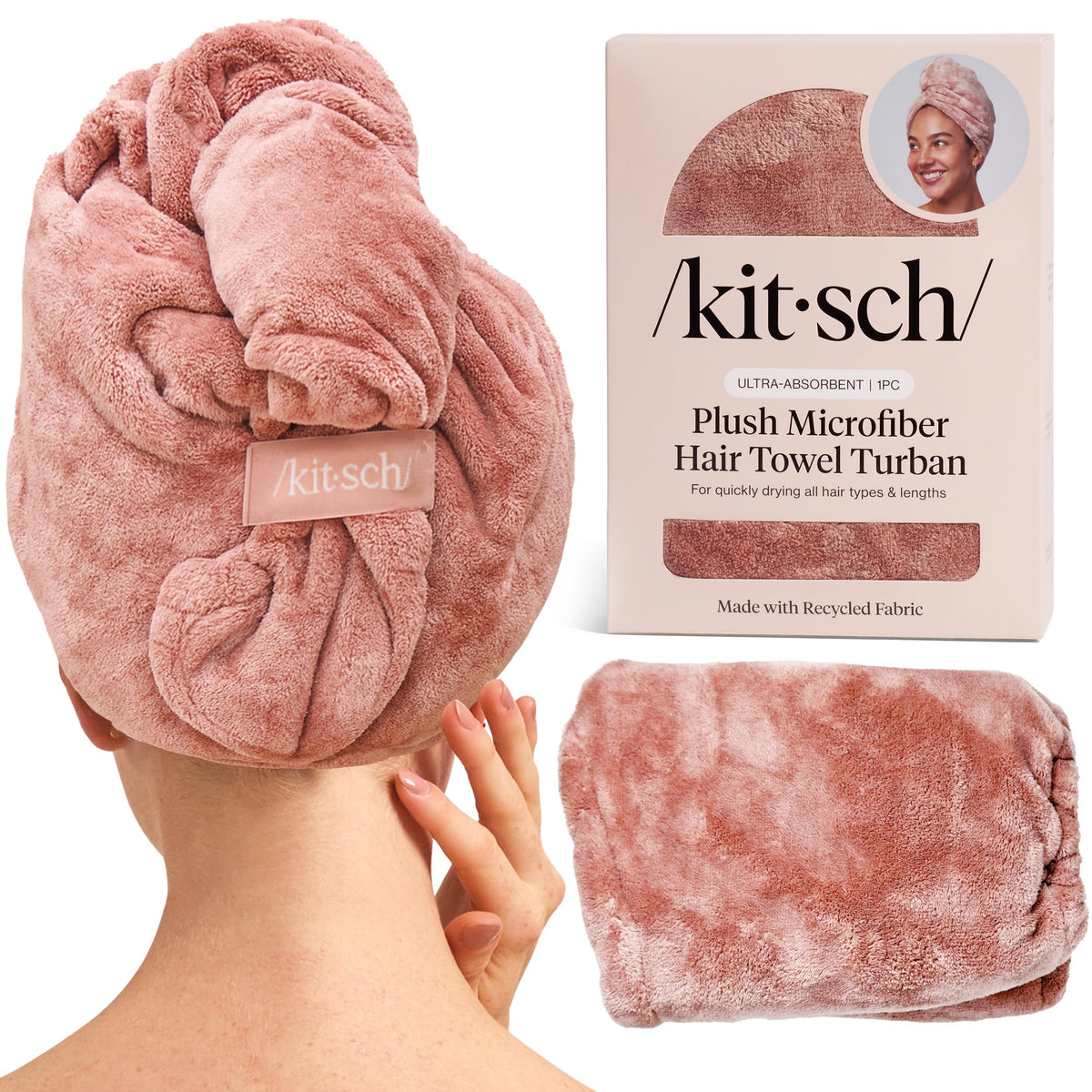 Kitsch XL Microfiber Hair Towel Wrap in terracotta front view