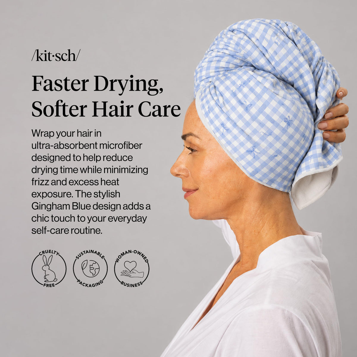 Kitsch XL Microfiber Hair Towel Wrap showing secure elastic loop