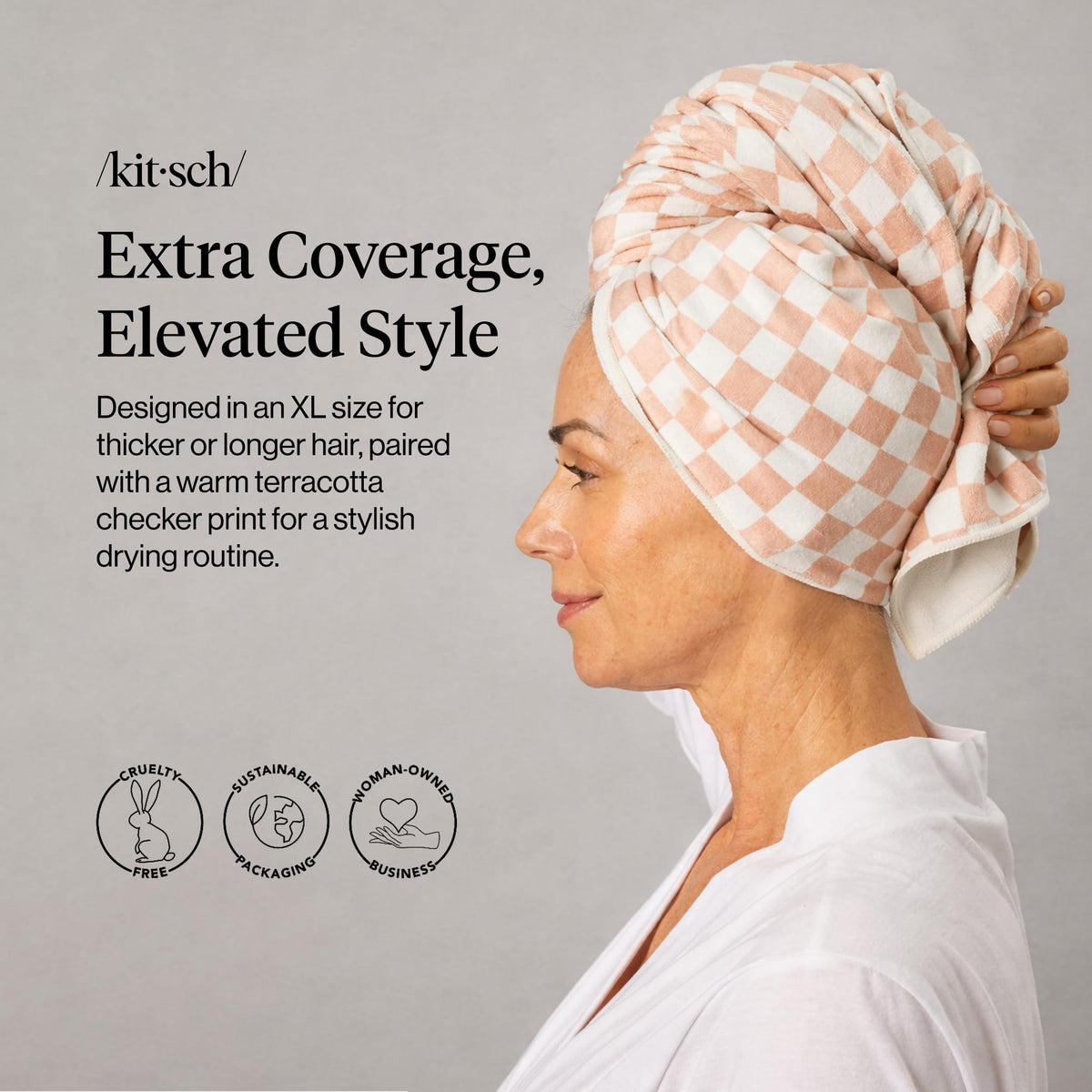 Kitsch XL Microfiber Hair Towel Wrap showing secure elastic loop