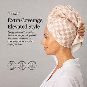 Kitsch XL Microfiber Hair Towel Wrap showing secure elastic loop