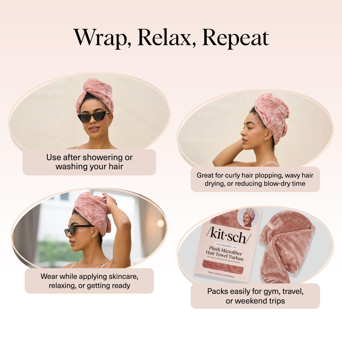 Kitsch XL Microfiber Hair Towel Wrap terracotta on wet hair
