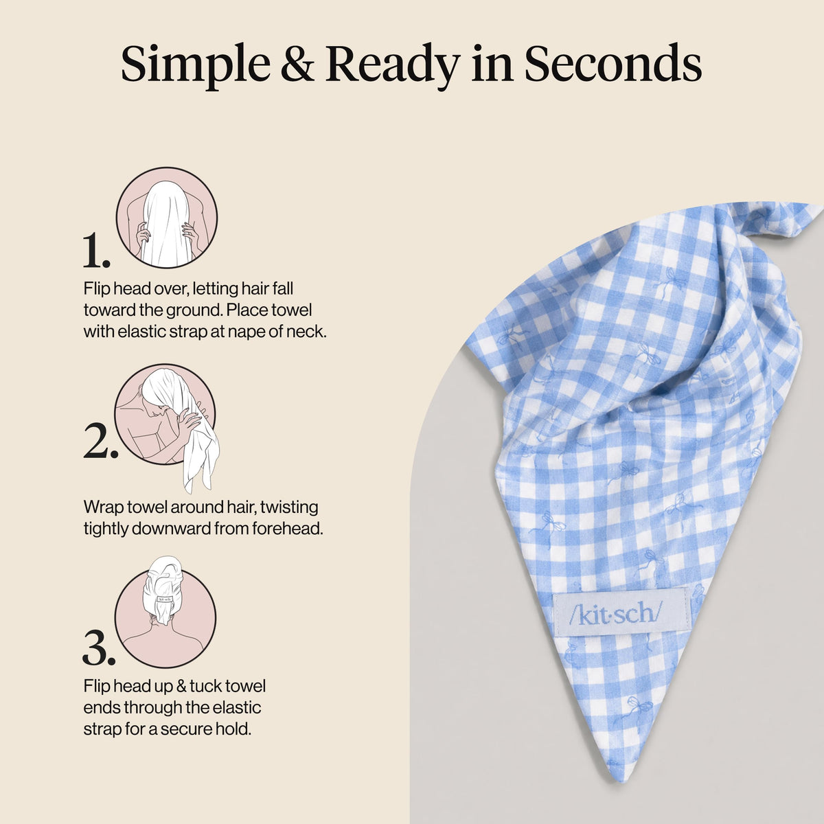 Kitsch XL Microfiber Hair Towel Wrap with water droplets