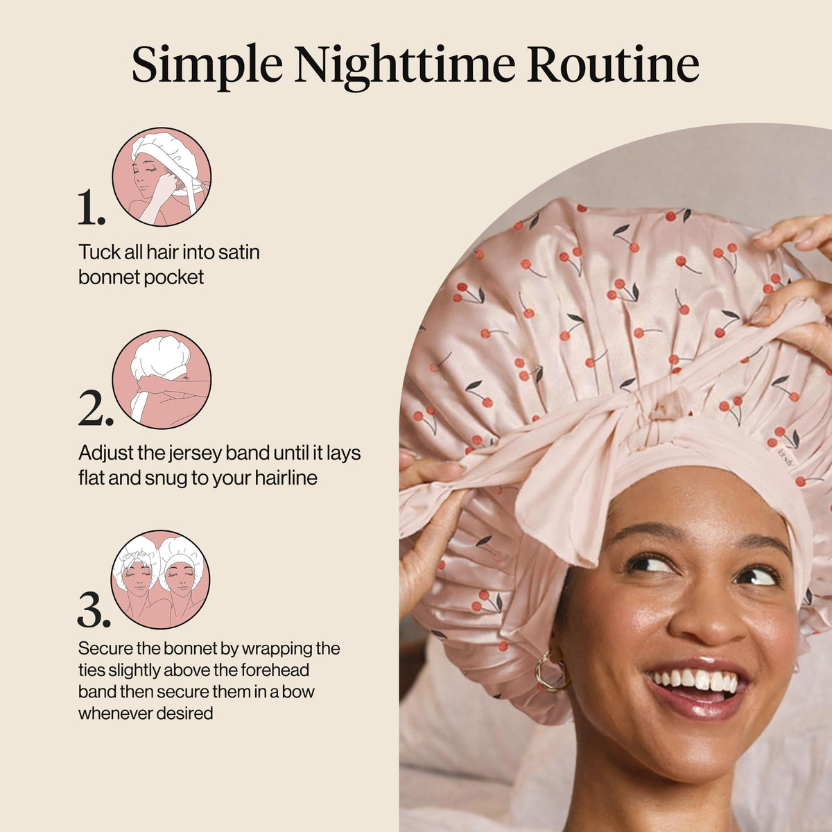 Kitsch XL Satin Bonnet Cherry Print on model