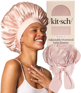Kitsch XL Satin Bonnet for Sleeping in Blush, front view