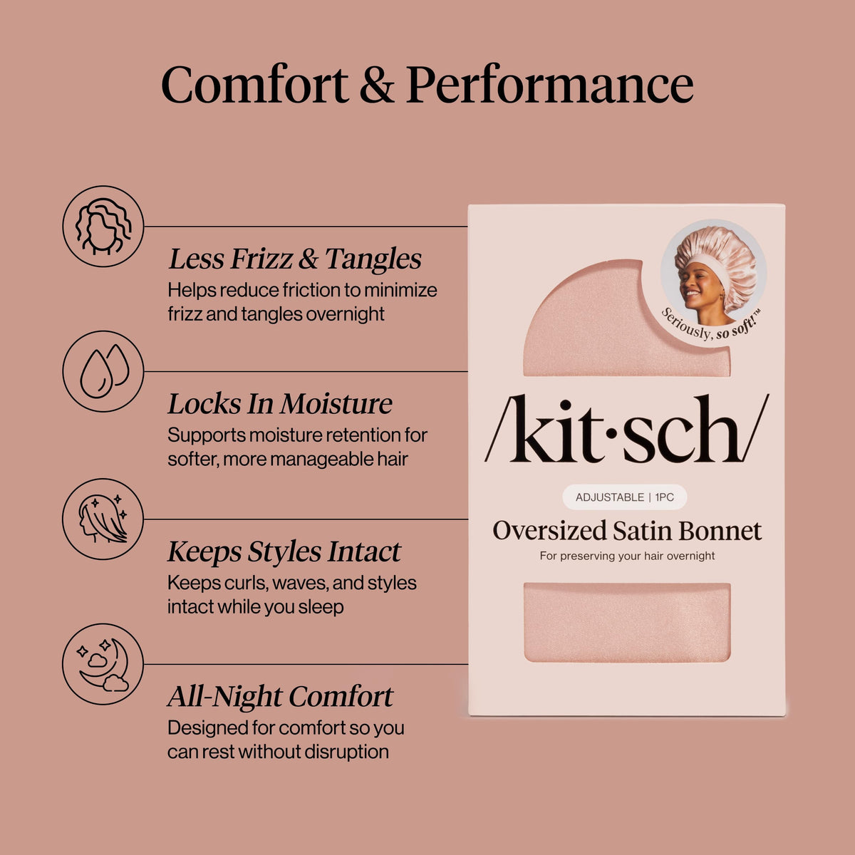 Kitsch XL Satin Bonnet in Blush on a pillow