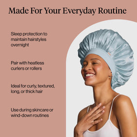 Kitsch XL Satin Bonnet in Haze Blue with hair rollers