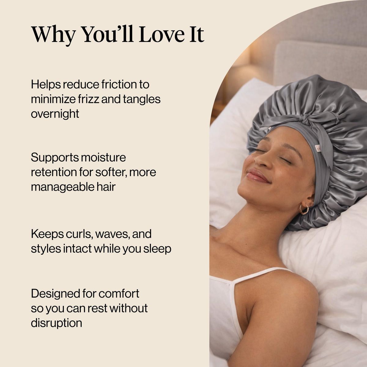 Kitsch XL Satin Bonnet in use while sleeping