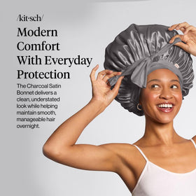 Kitsch XL Satin Bonnet showing adjustable ties