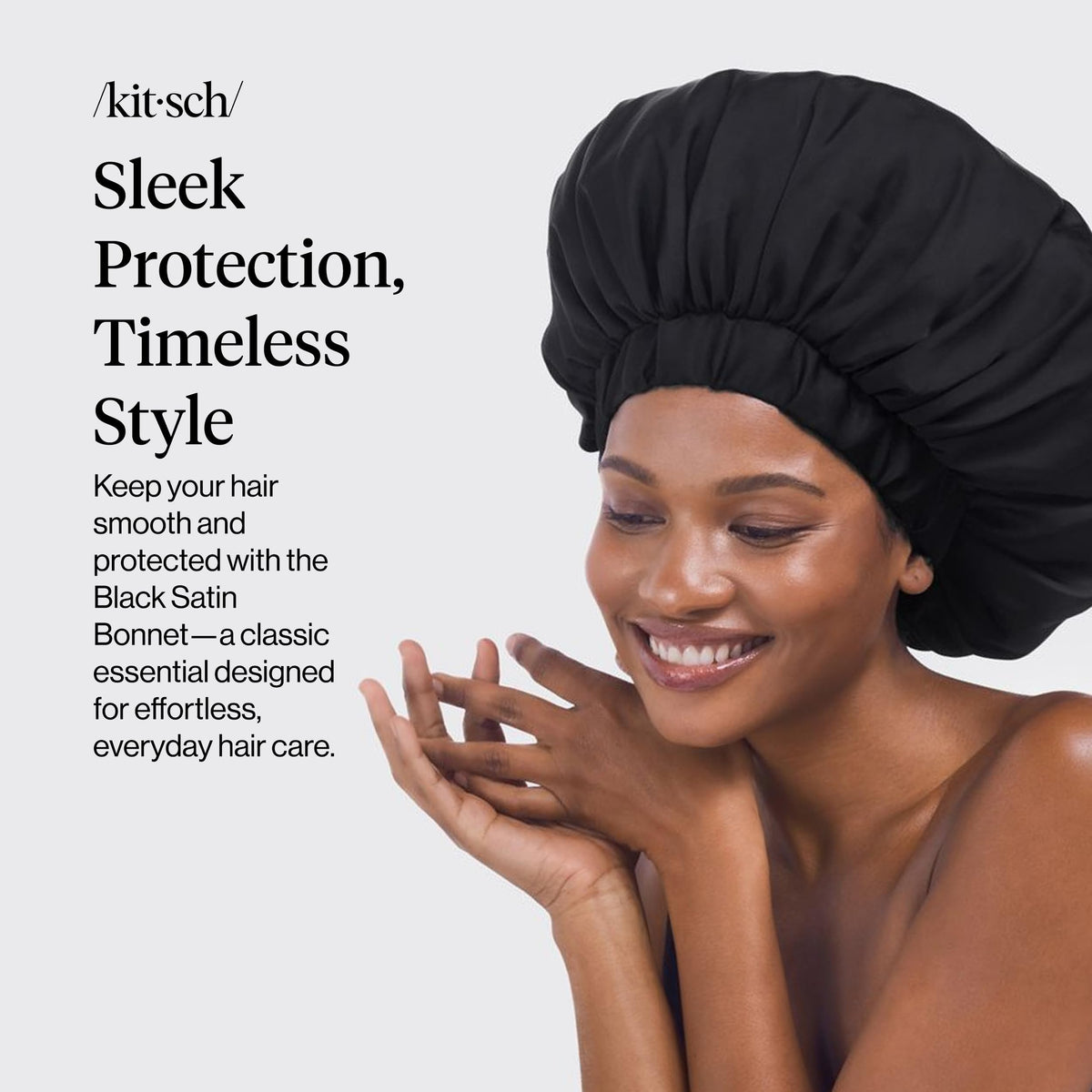 Kitsch XL Satin Bonnet showing adjustable ties