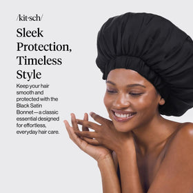 Kitsch XL Satin Bonnet showing adjustable ties