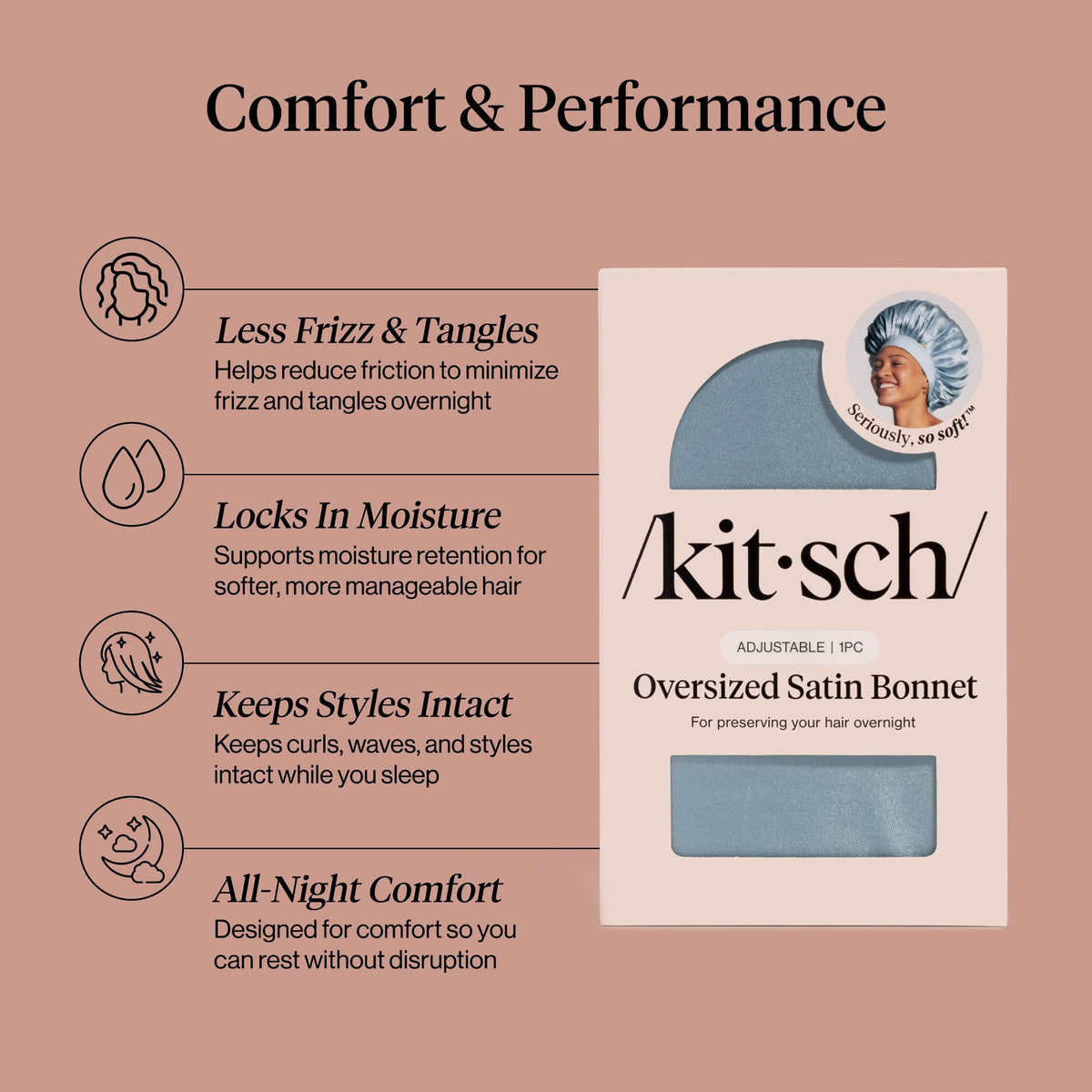 Kitsch XL Satin Bonnet side view on a pillow