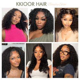 Kkioor Curly Bob Wig close-up of lace base and pre-plucked hairline