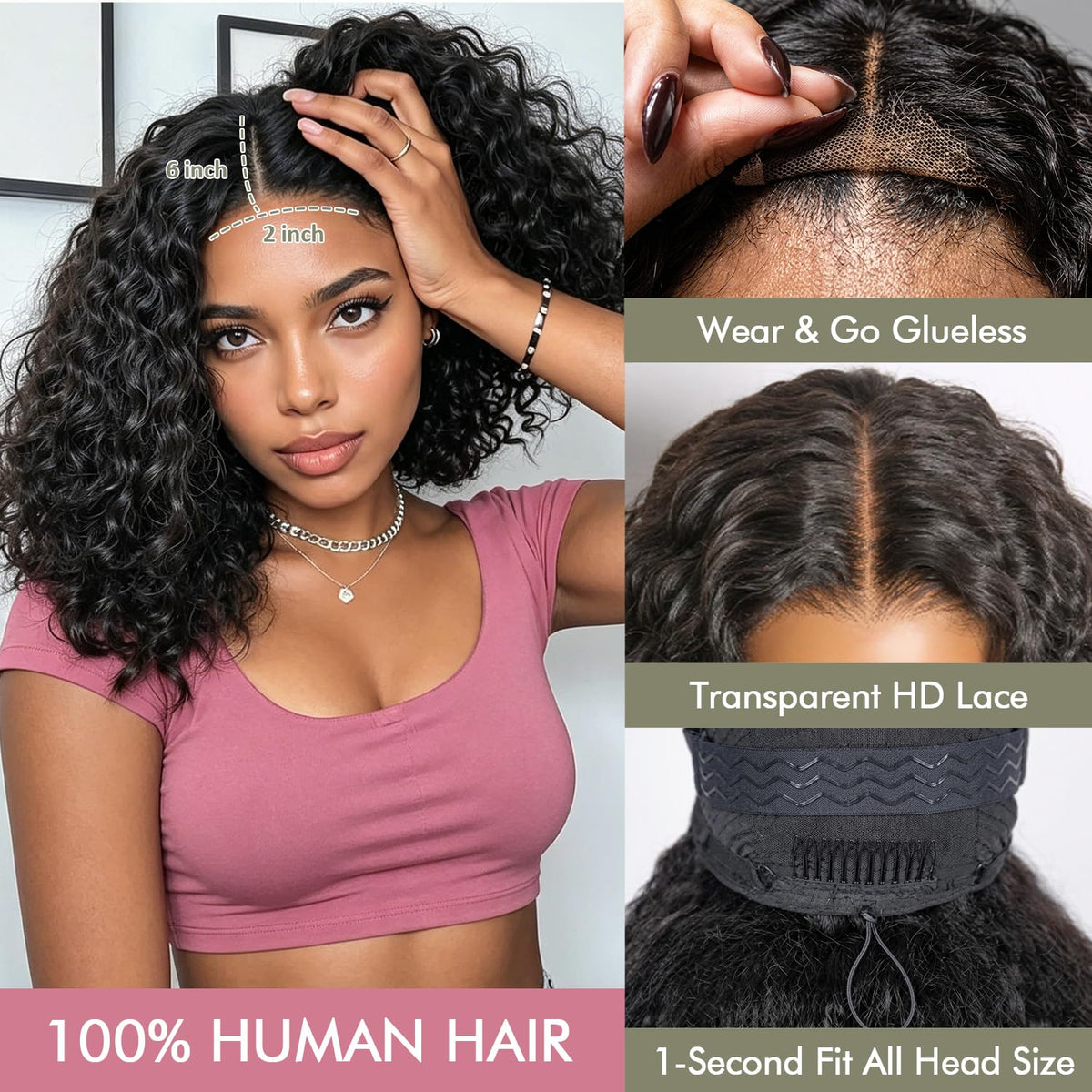 Kkioor Curly Bob Wig showing HD lace front and natural hairline