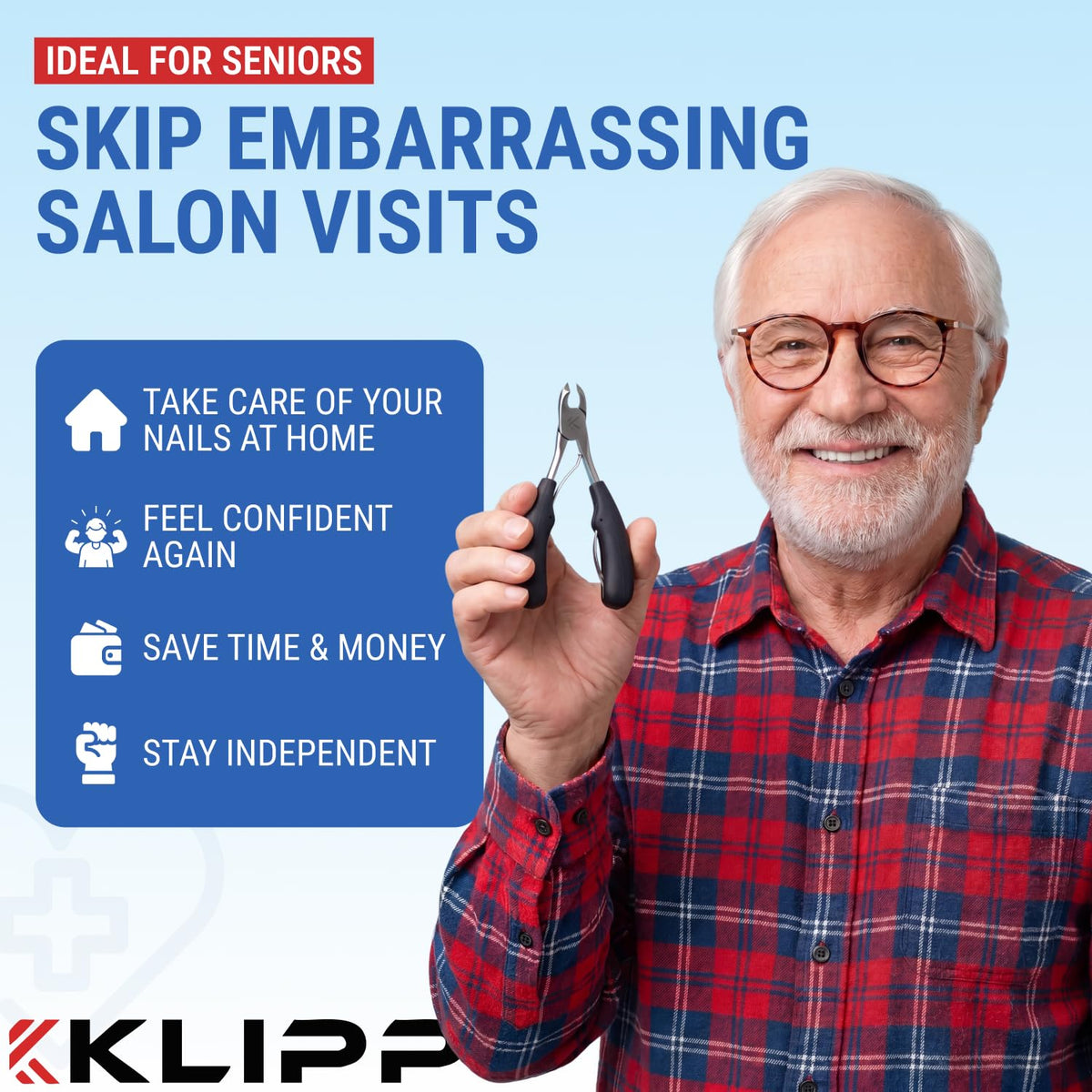 KLIPP toenail clippers displayed on a wooden surface