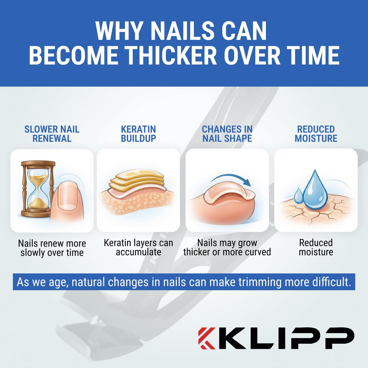 KLIPP Toenail Clippers showing curved stainless-steel blades