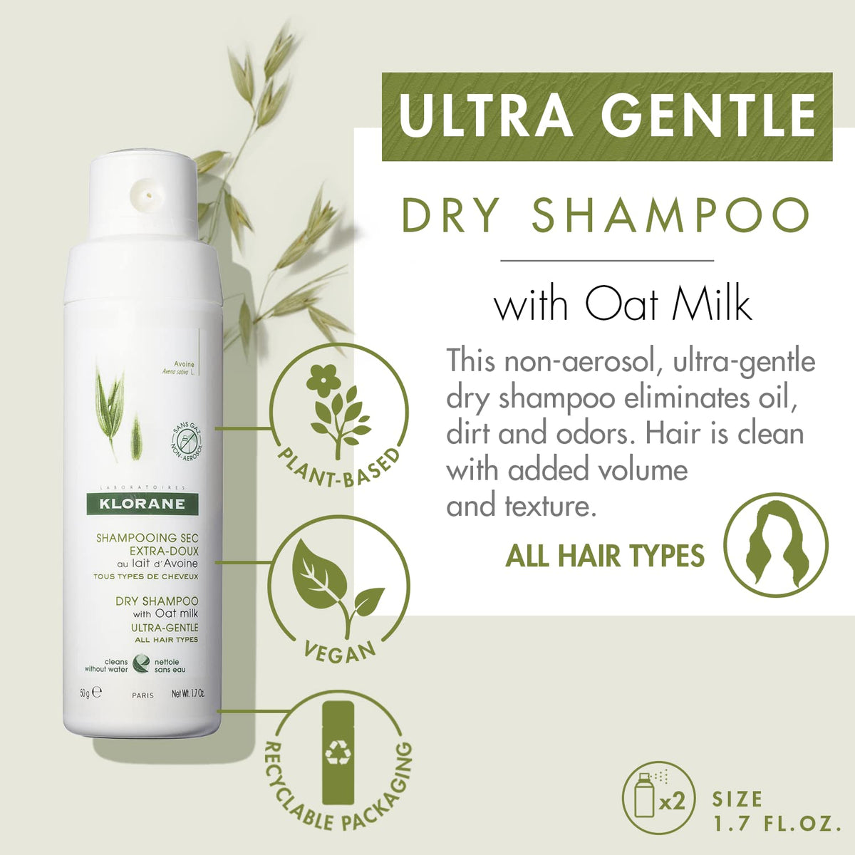 Klorane Oat Milk Powder Dry Shampoo 1.7 oz back view