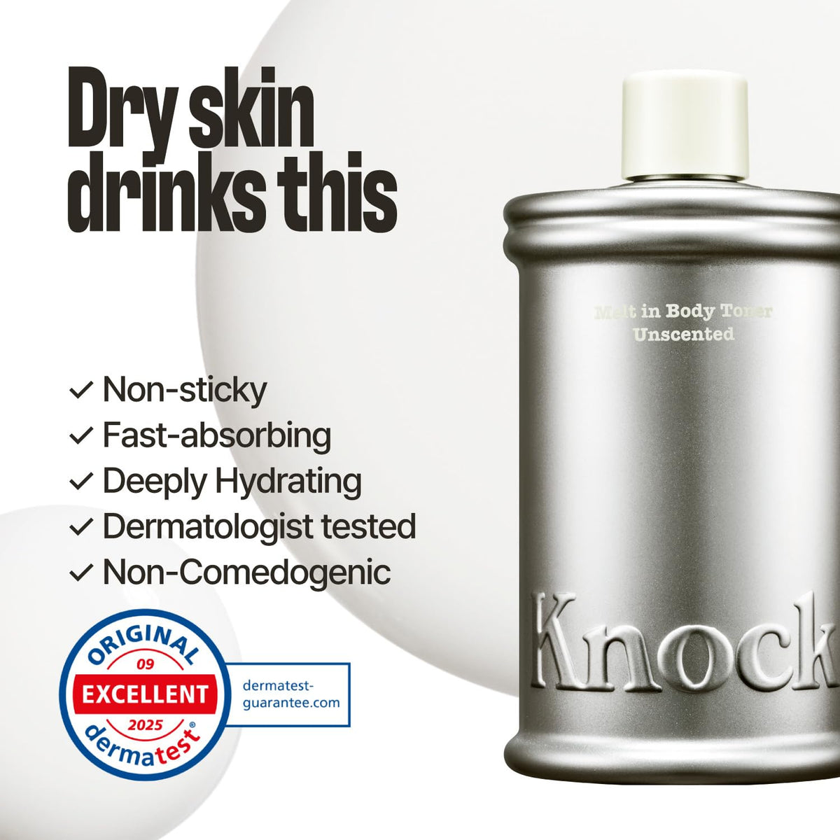 Knock Melt-In Body Toner Unscented back view with ingredients