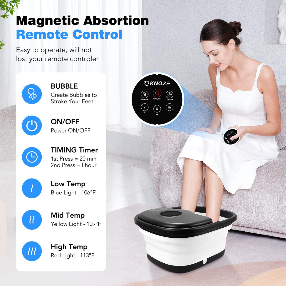 KNQZE Foot Bath showing collapsible design for storage