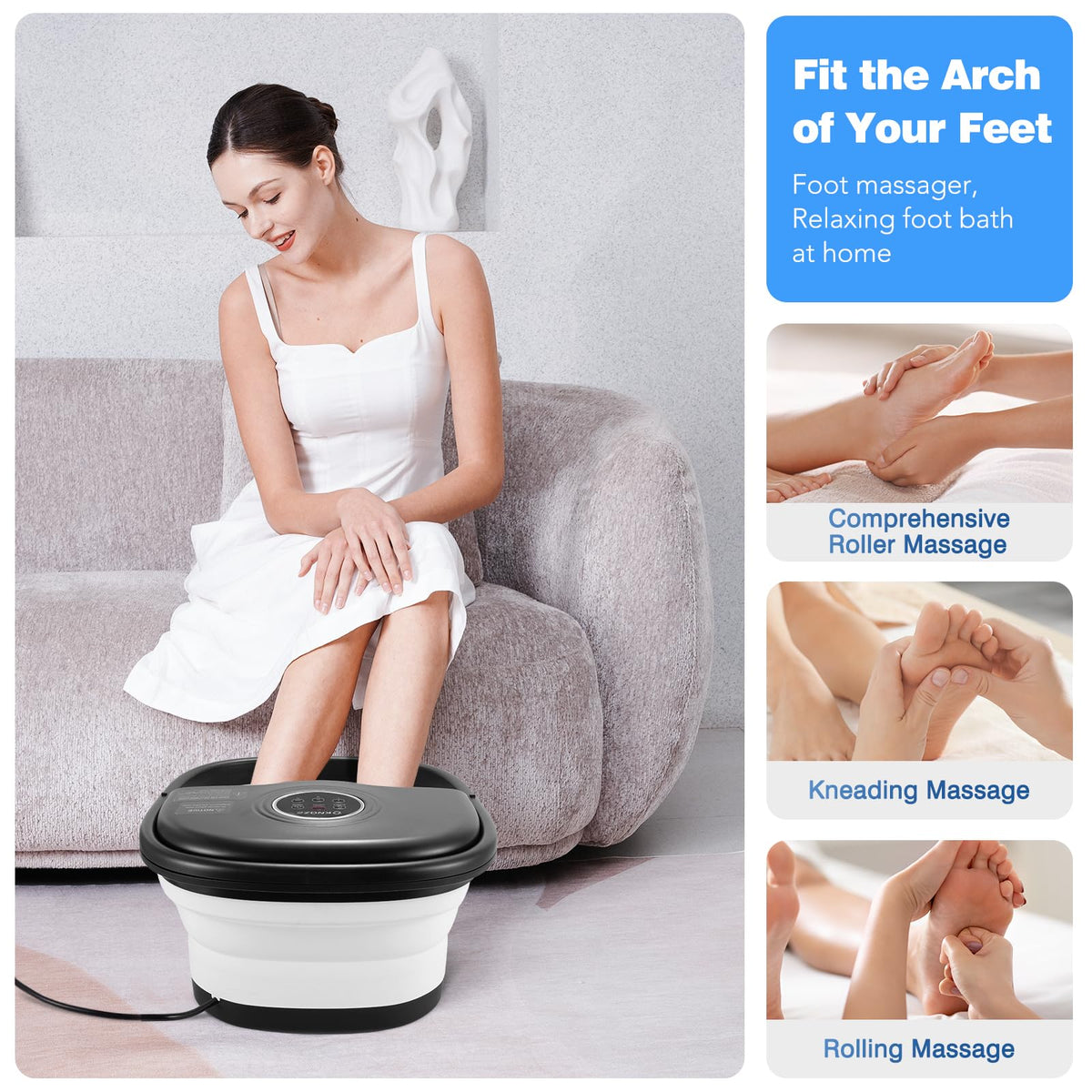 KNQZE Foot Spa Bath with timer settings displayed