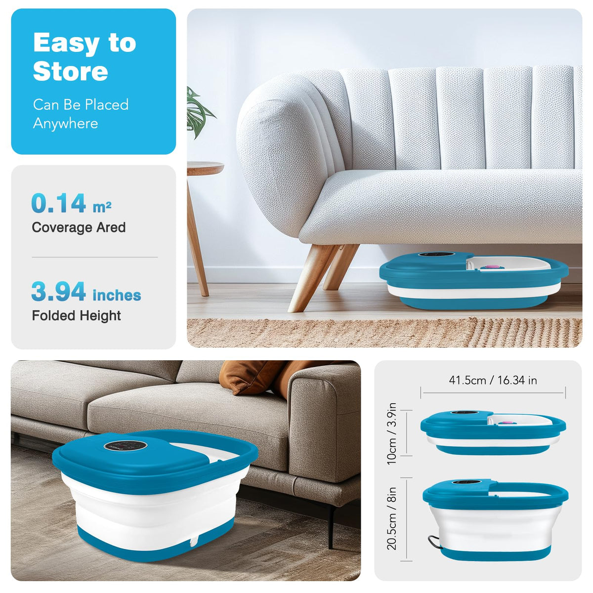 KNQZE foot spa with heat settings displayed