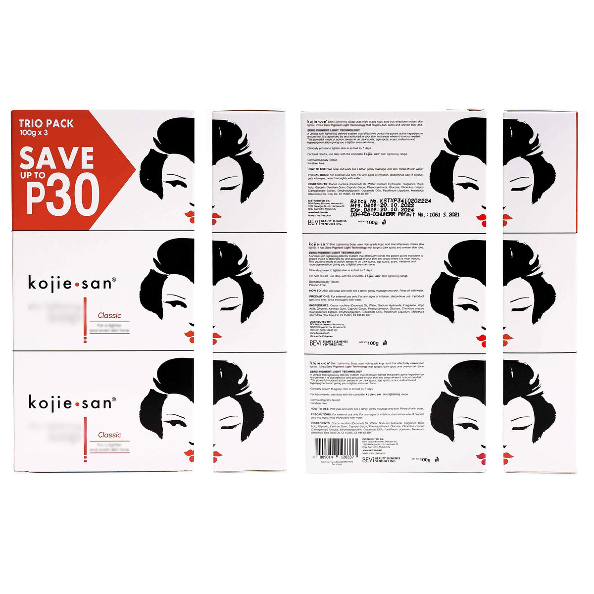 Kojie San Skin Soap Original Kojic Acid 65g set of 6 bars