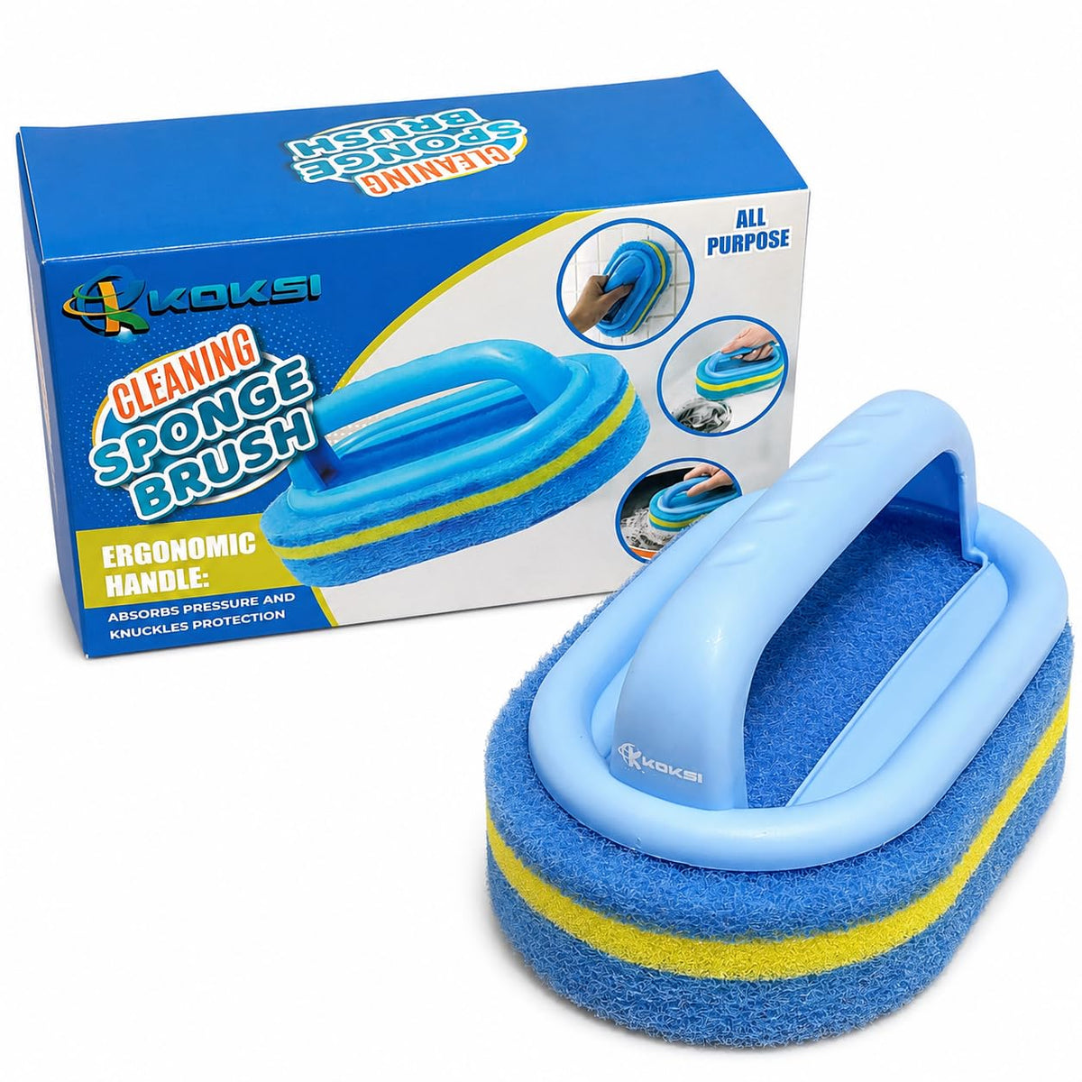 Koksi Cleaning Brush showing stiff blue sponge bristles