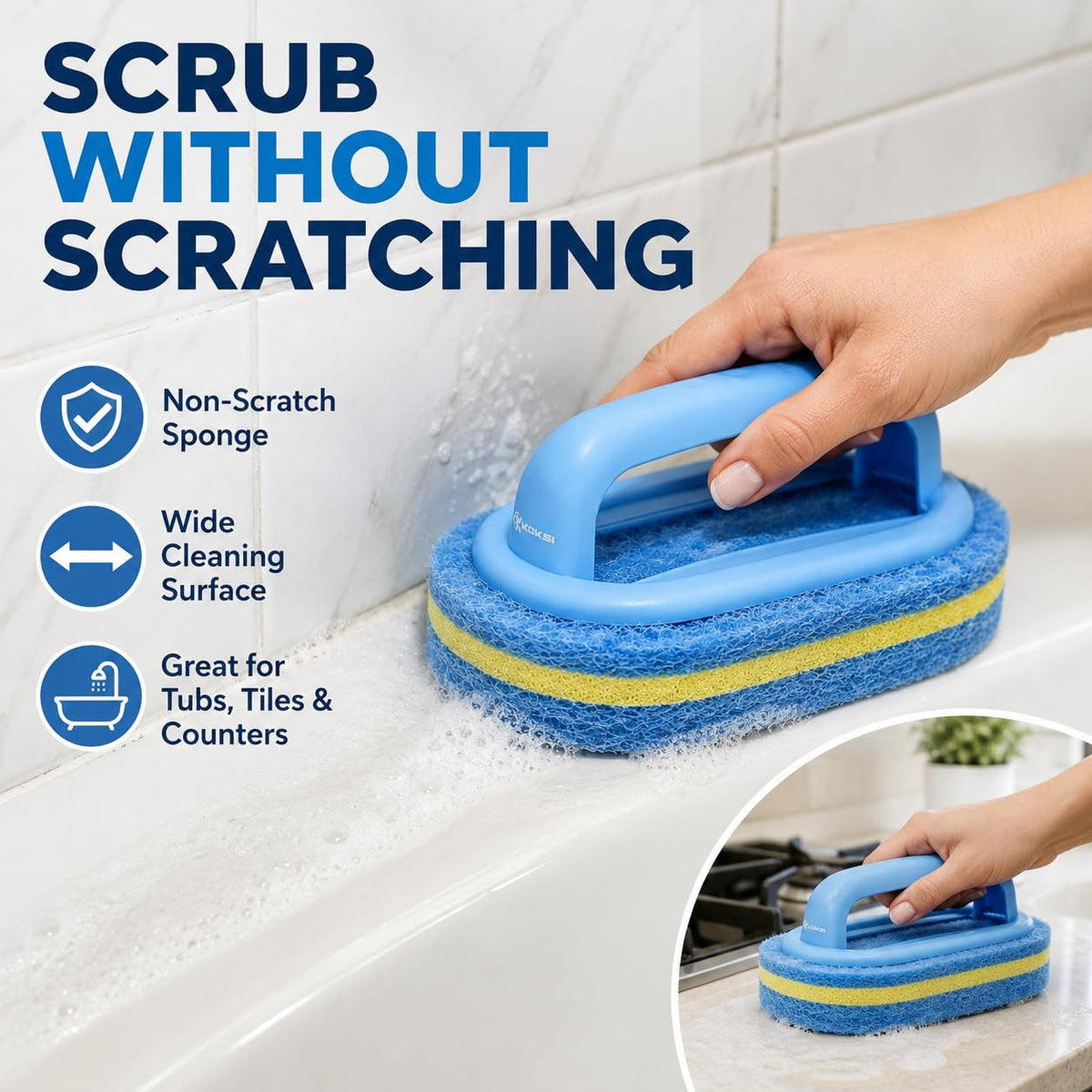 Koksi scrub brushes with stiff and soft bristles