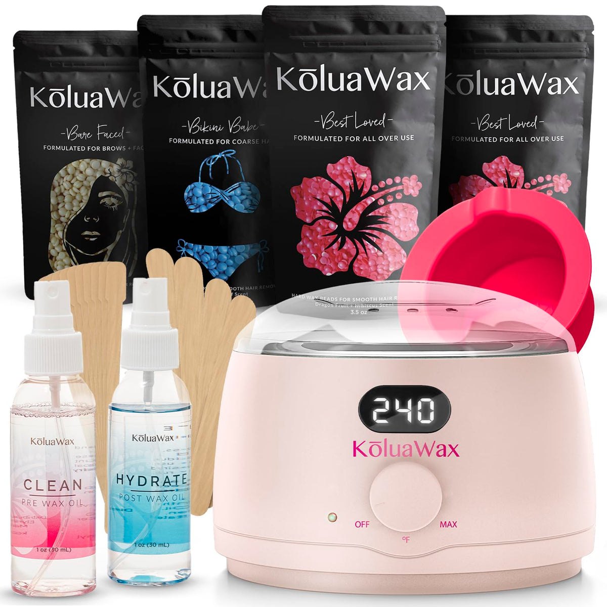 KoluaWax Waxing Kit complete set including digital wax warmer and accessories