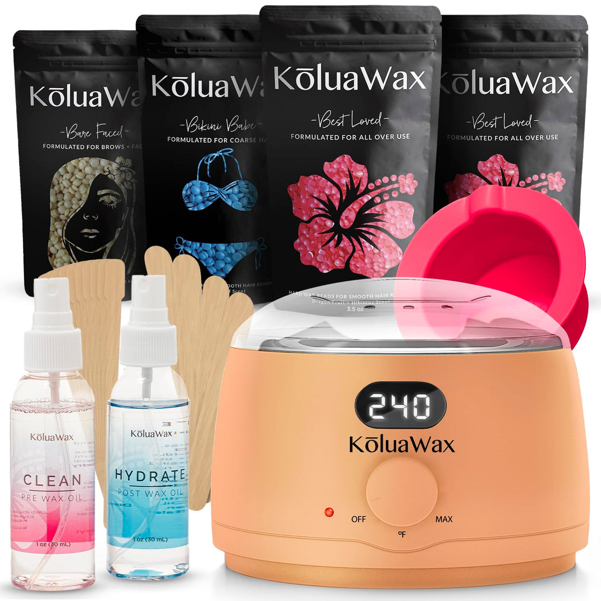 KoluaWax Waxing Kit complete set with digital wax warmer and accessories