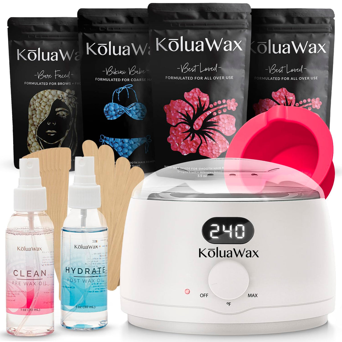 KoluaWax Waxing Kit complete set with wax warmer and accessories