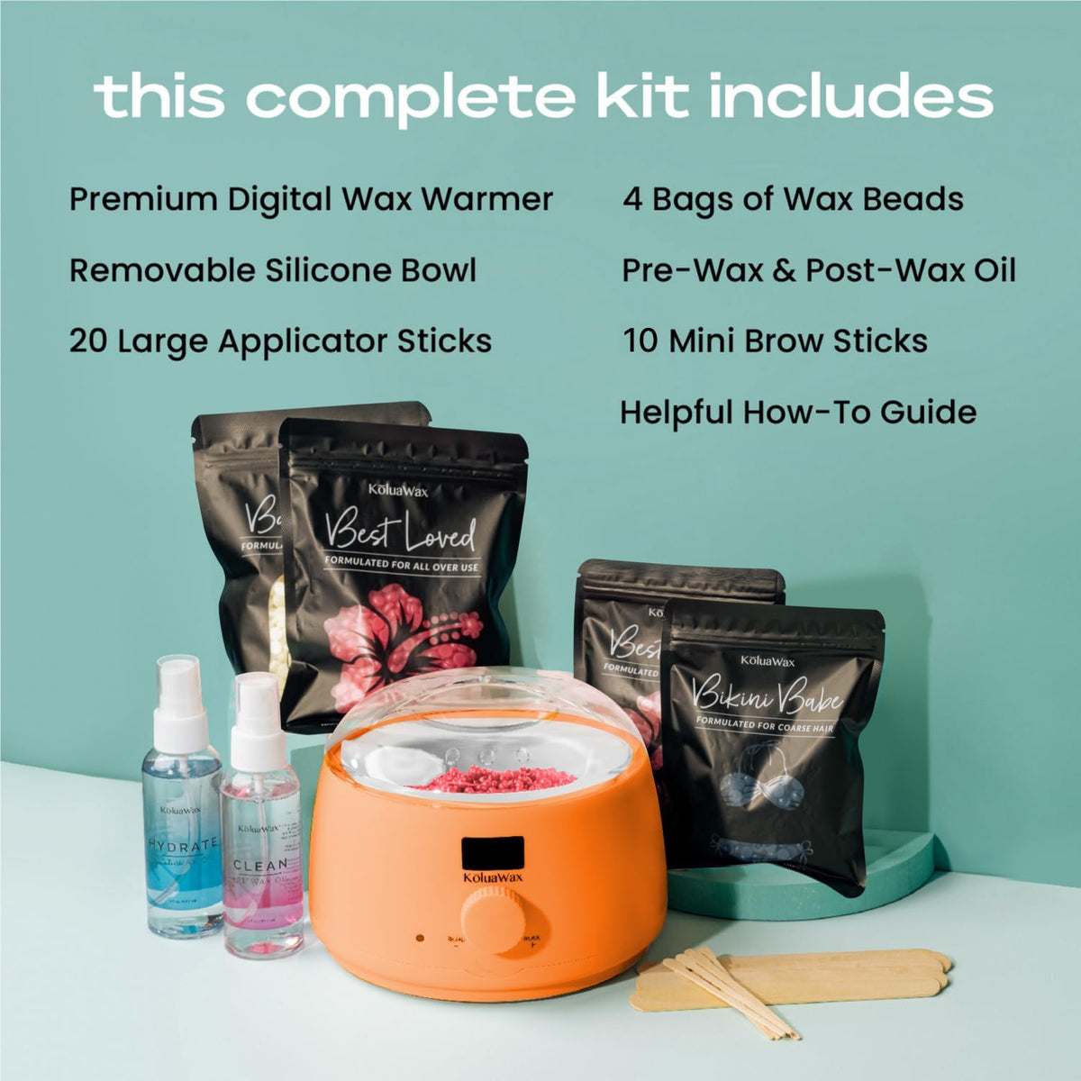 KoluaWax Waxing Kit pre- and post-wax oils included