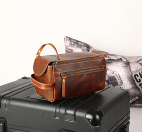 KomalC Buffalo Leather Toiletry Bag close-up of stitching