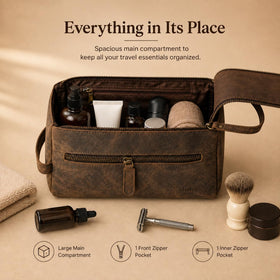 KomalC Buffalo Leather Toiletry Bag interior with water-resistant lining