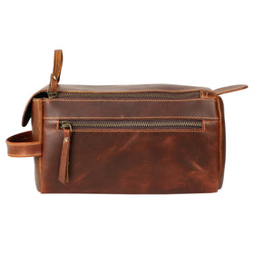 KomalC Buffalo Leather Toiletry Bag side view showing water-resistant lining