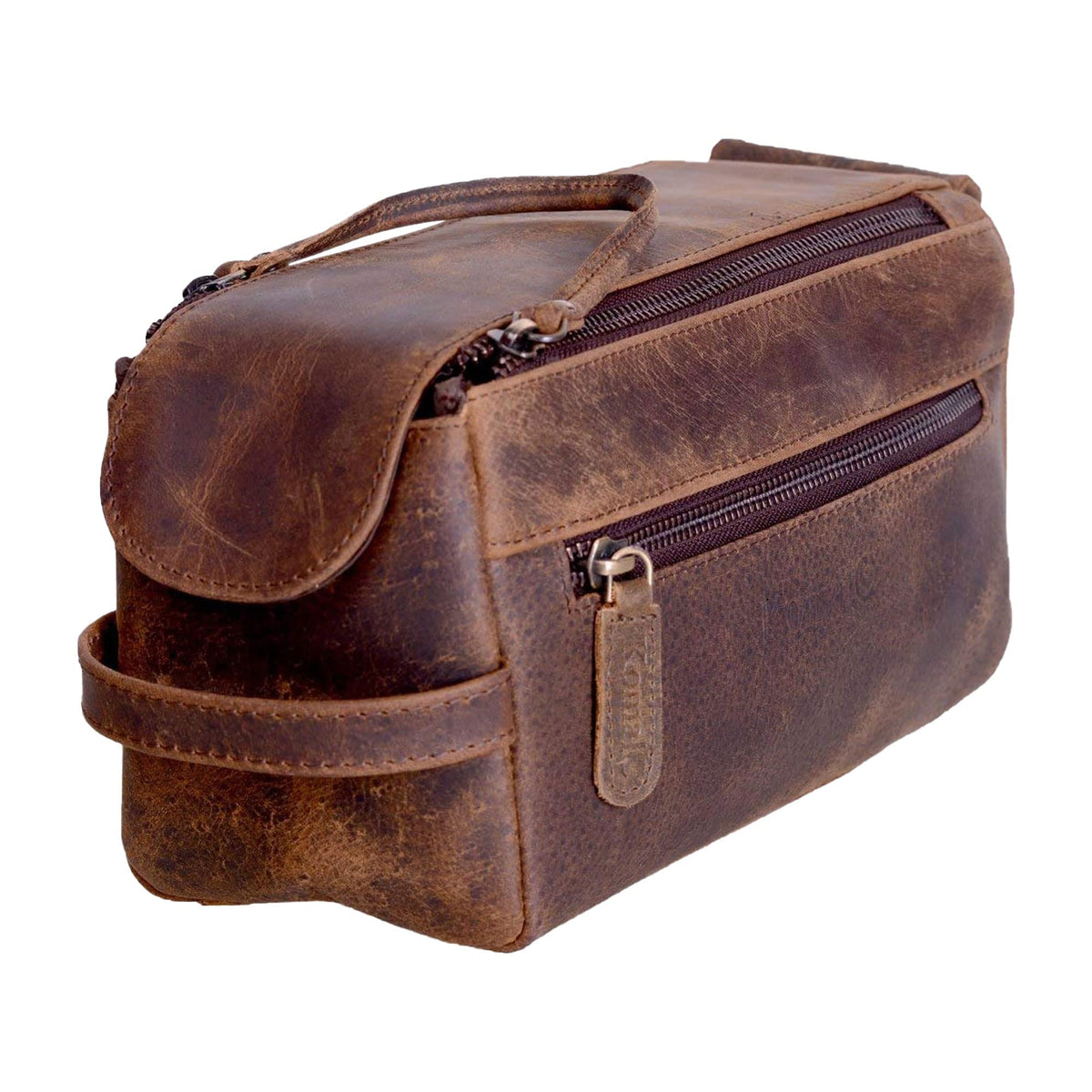KomalC Premium Buffalo Leather Toiletry Bag front view