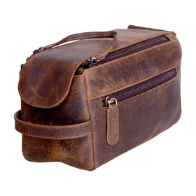 KomalC Premium Buffalo Leather Toiletry Bag front view