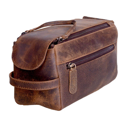 KomalC Premium Buffalo Leather Toiletry Bag front view