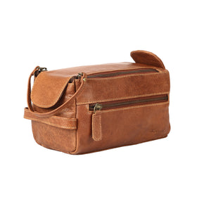 KomalC Premium Buffalo Leather Toiletry Bag front view