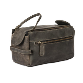 KomalC Premium Buffalo Leather Toiletry Bag front view