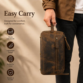 KomalC Toiletry Bag displayed with travel accessories
